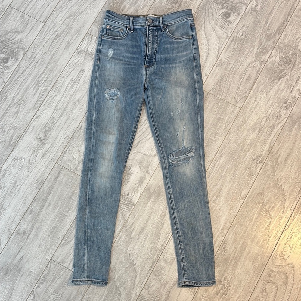 Denim Forum Lola High Rise Skinny Jeans with Distressed Details​​